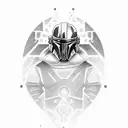 Mandalorian, Jedi, purple lightsaber, Darth Revan,  mythosaur skull, space, Star Wars tattoo design idea