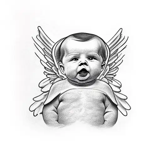 two baby boy angels with owl and peonies tattoo design idea