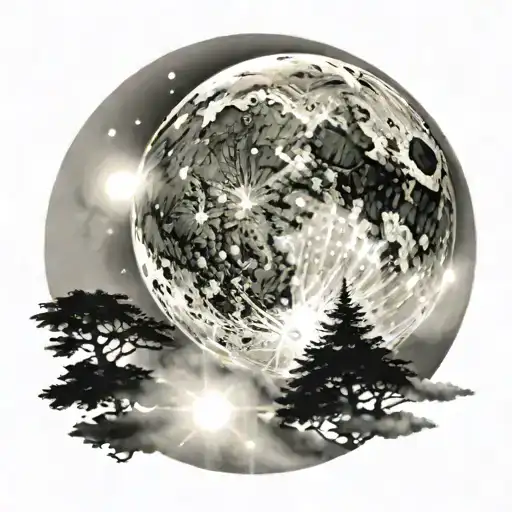 full moon with night background tattoo design idea