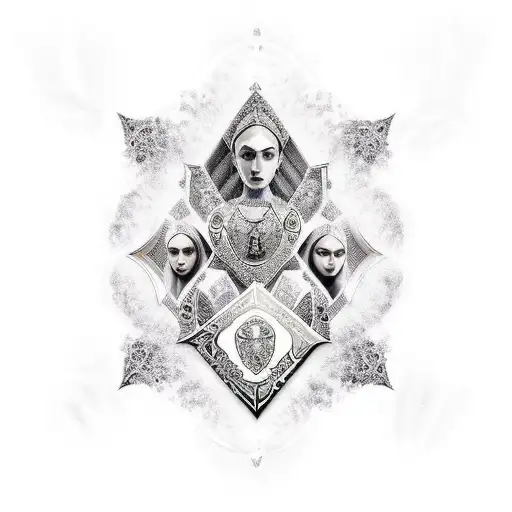 3 sisters of fate all different ages with sultan suleiman insignia in the middle tattoo design idea