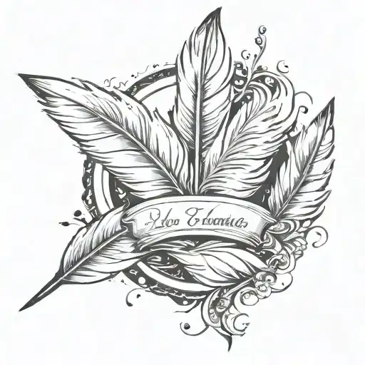 white feathers with poem in the middle tattoo design idea