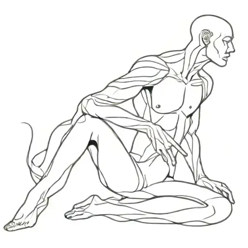 8 arm man with snaked wrapped around legs about to strike neck tattoo design idea