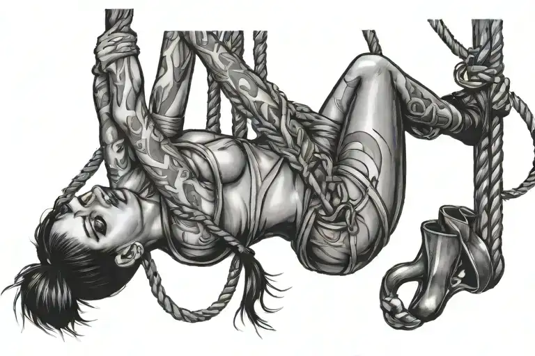 evil bondage bdsm girl hanging upside tattoo design idea