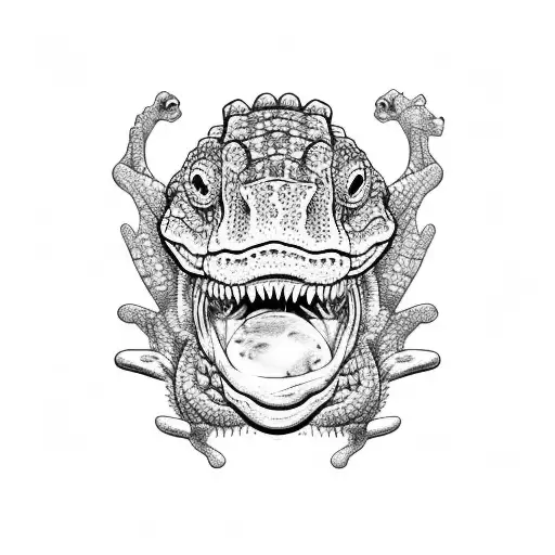 alligator, submerged in water, swimming, from above perspective, tattoo design idea
