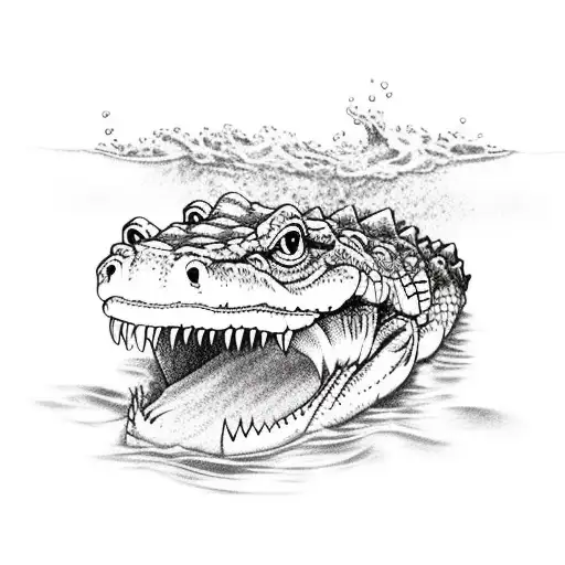 alligator, submerged in water, swimming, from above perspective, tattoo design idea