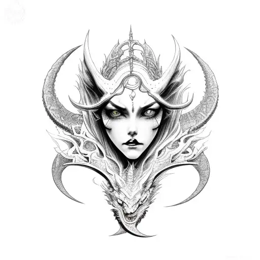 lillith, moon, dark, demon, dragon tattoo design idea