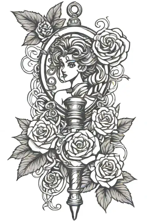 sailor moon scepter intertwines with roses tattoo design idea