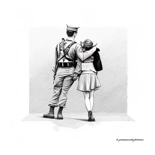 girl leaning on army soldier tattoo design idea