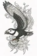 puffin flying tattoo design idea