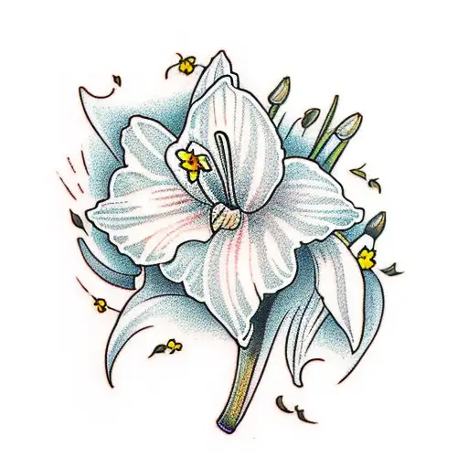 daffodil flower, violet flower and lily of the valley flower tattoo design idea