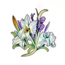 daffodil, iris, lily vines together  tattoo design idea