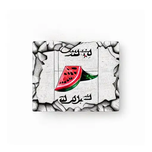 watermelon slice with free Palestine in Arabic writing around it tattoo design idea