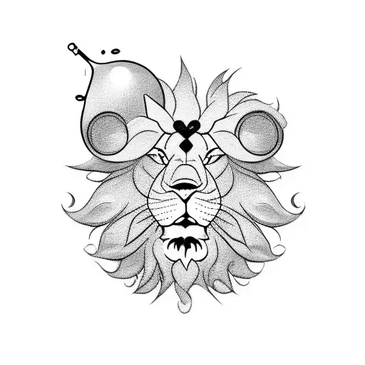 A dessert chef lion creating a masterpiece dessert, with elements of a Negroni cocktail and rap music incorporated into the design tattoo design idea