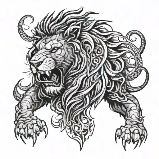 A fierce lion roaring with the number 53 incorporated into its mane, symbolizing strength and courage tattoo design idea