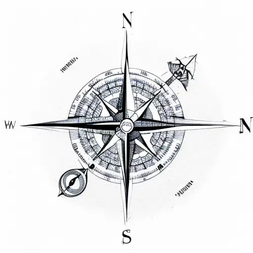 Compass with mountains tattoo design idea