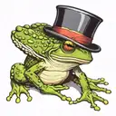 chubby frog sitting down whit a top hat from a side angle and his back legs are like arched   tattoo design idea