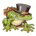 chubby frog sitting down whit a top hat from a side angle and his back legs are like arched   tattoo design idea