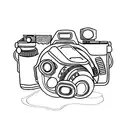 cowboy boot with a camera next to it and a shot glass one line tattoo fine line tattoo design idea