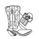 cowboy boot with a camera next to it and a shot glass one line tattoo fine line tattoo design idea