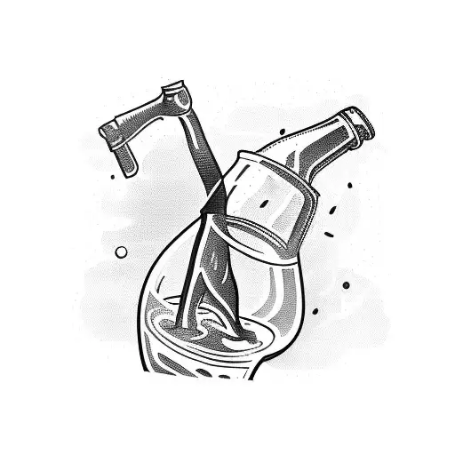 A beer bottle and a wine glass clinking together tattoo design idea