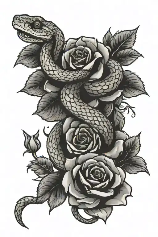 snake and roses tattoo design idea