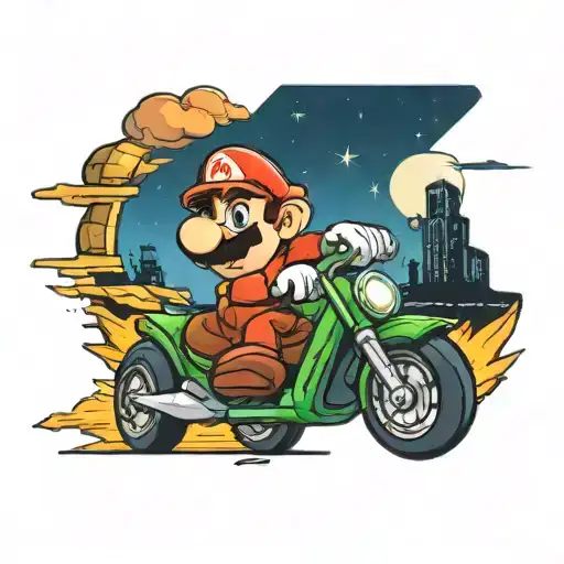 super mario kart driving on a freeway at night  tattoo design idea
