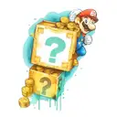super mario getting a box with a question mark and coins coming out of the box tattoo design idea