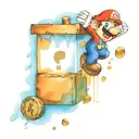 super mario getting a box with a question mark and coins coming out of the box tattoo design idea