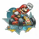 super mario kart driving on a freeway at night  tattoo design idea