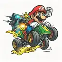 super mario kart driving on a freeway at night  tattoo design idea