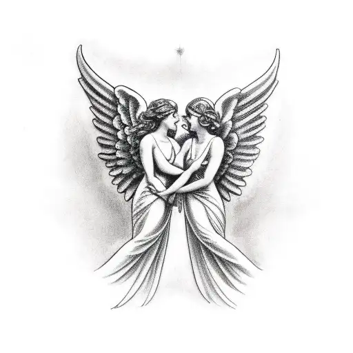 renaissance angels holding each other hand tatto tattoo design idea