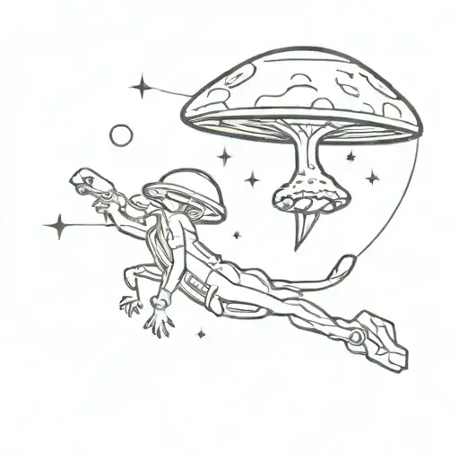 space cowboy in UFO abducting a mushroom tattoo design idea