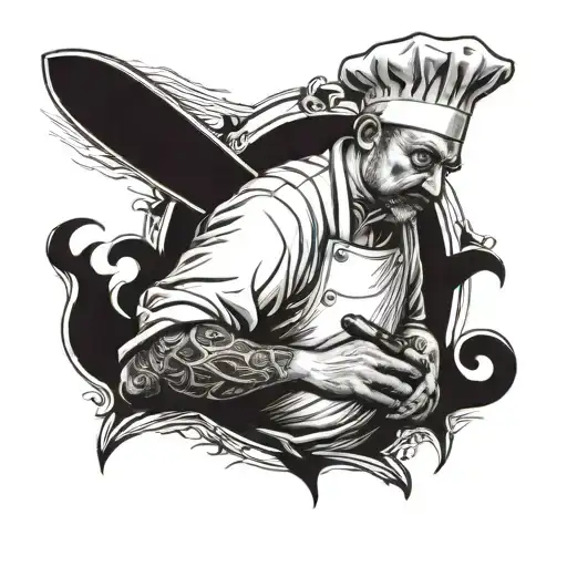 Chef cleaver crossed tattoo design idea