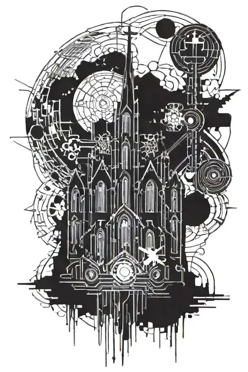 church silhouette incorporated tattoo design idea