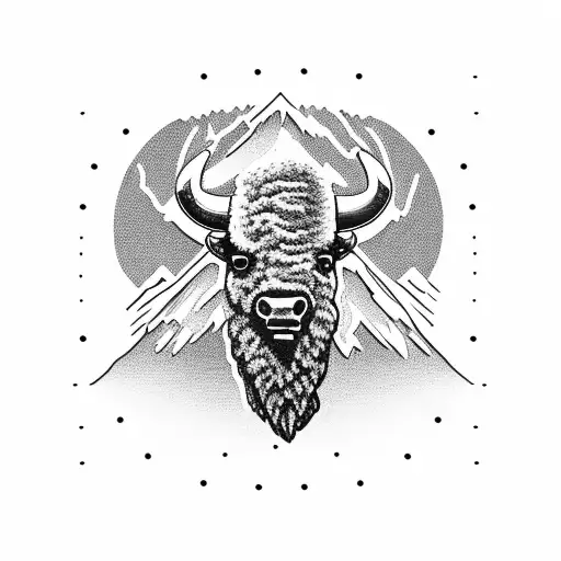 bison with mountains on its head  tattoo design idea