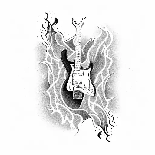Electric guitar engulfed in flames tattoo design idea
