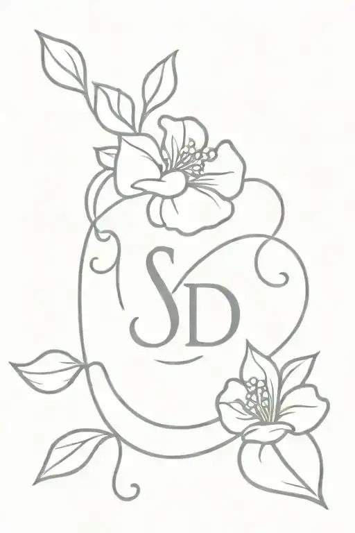 S and D initials Always with a heart and a flower tattoo design idea