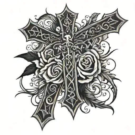 Cross with scripture under left arm and names under right arm on back tattoo tattoo design idea