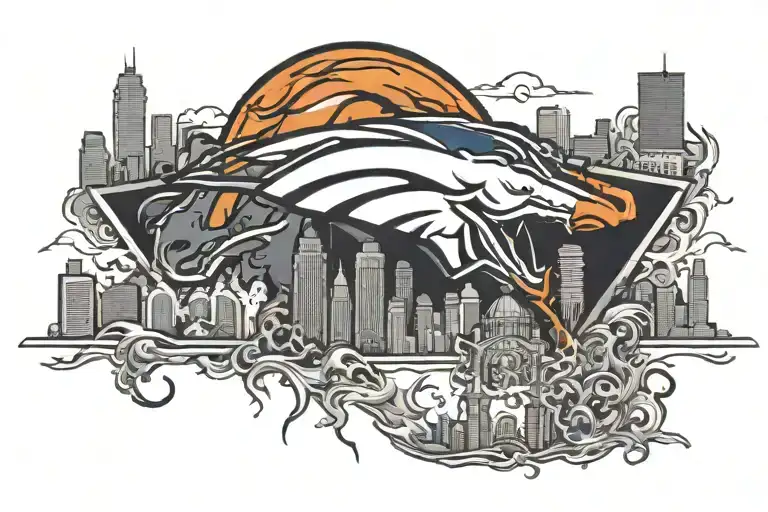 denver broncos outline filled with skyline tattoo design idea