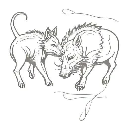 Boar and lynx playing together tattoo design idea