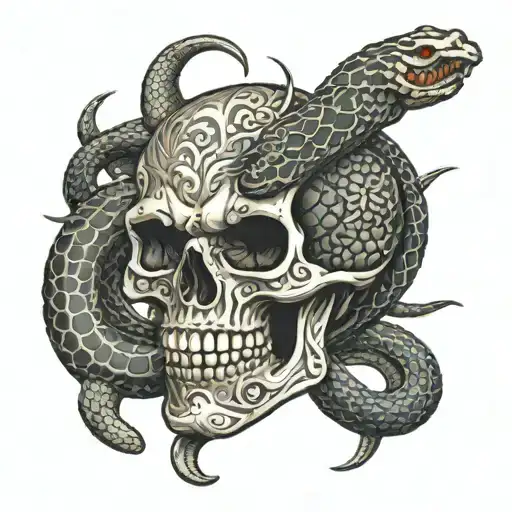 Demon Skull with Snake tattoo design idea