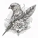 Feather turning int birds with floral elements  tattoo design idea
