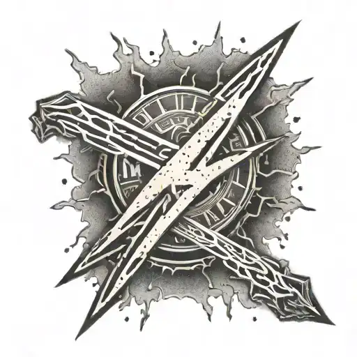 A dotwork tattoo of the Metallica Logo embedded in lightning  tattoo design idea