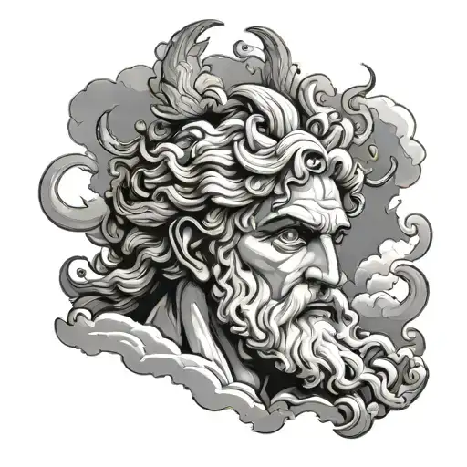 greek god with clouds tattoo design idea