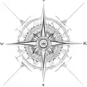 kayak in compass tattoo design idea