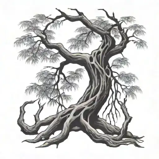 A tattoo of a weeping willow tree with bones intertwined in its branches, representing sadness and hidden meanings   tattoo design idea