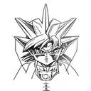 A fusion design featuring Future Trunks from Dragon Ball Z holding the Master Sword from The Legend of Zelda, with the T tattoo design idea