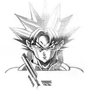 A fusion design featuring Future Trunks from Dragon Ball Z holding the Master Sword from The Legend of Zelda, with the T tattoo design idea