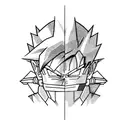 A fusion design featuring Future Trunks from Dragon Ball Z holding the Master Sword from The Legend of Zelda, with the T tattoo design idea