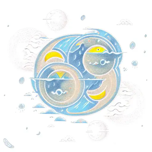 Sun and Moon with wind and rain surrounding them tattoo design idea